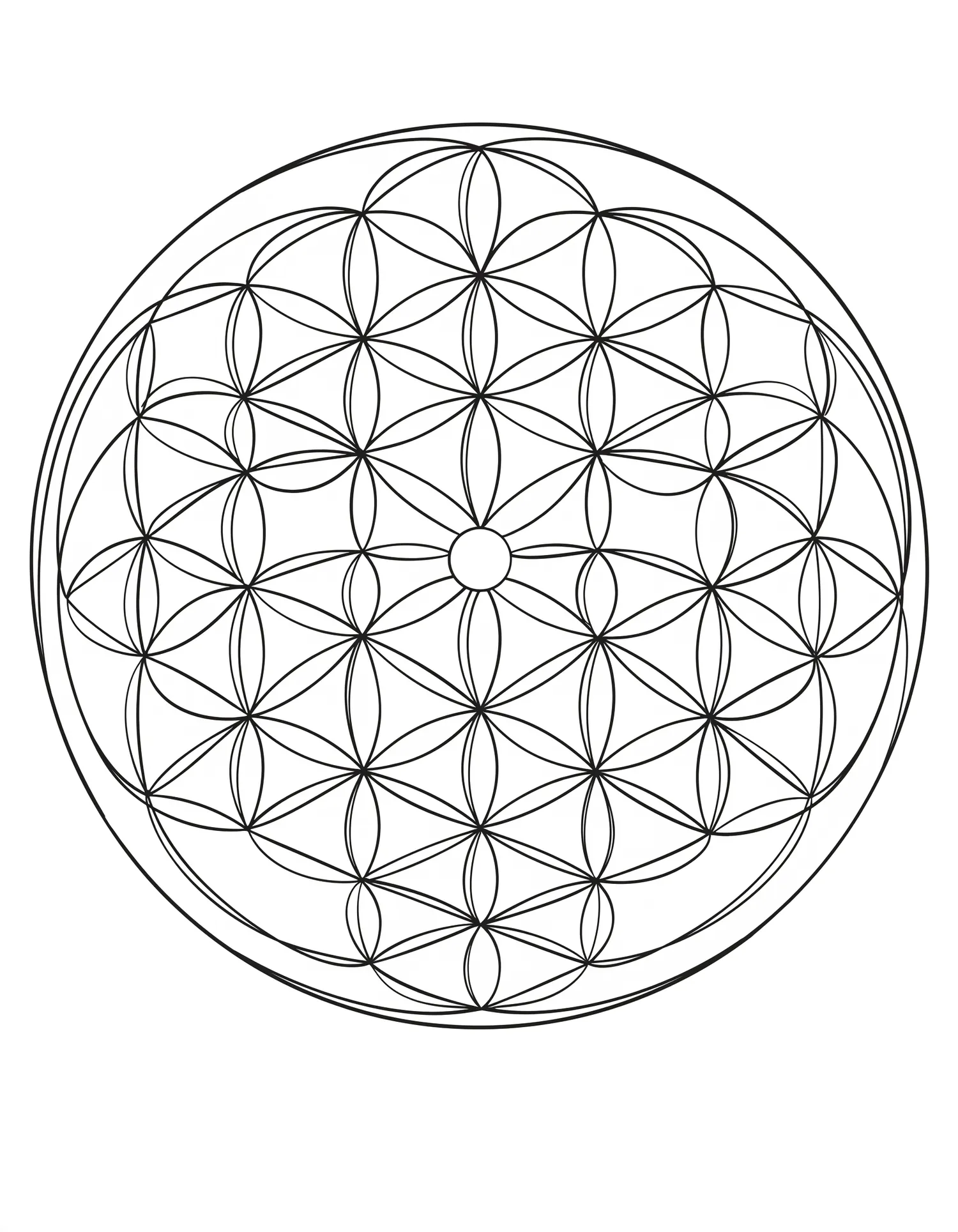 Fleur de Vie Simplifiée Méditative, Coloriage géométrique à imprimer gratuitement